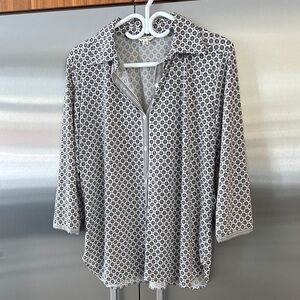 Elegant Black and White Geometric Button Down Shirt